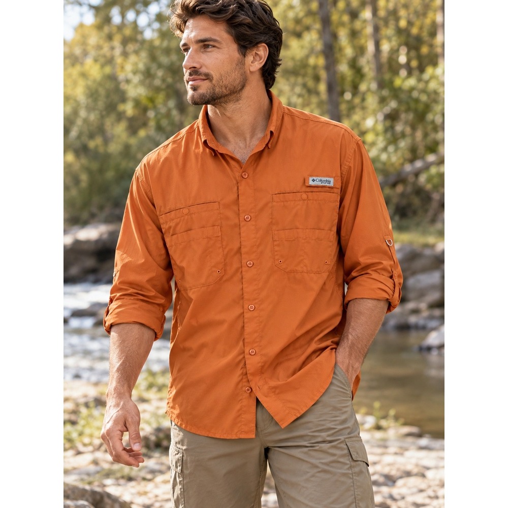 Columbia PFG Men's XL Orange Omni-Shade Long Sleeve Fishing Shirt Outdoor